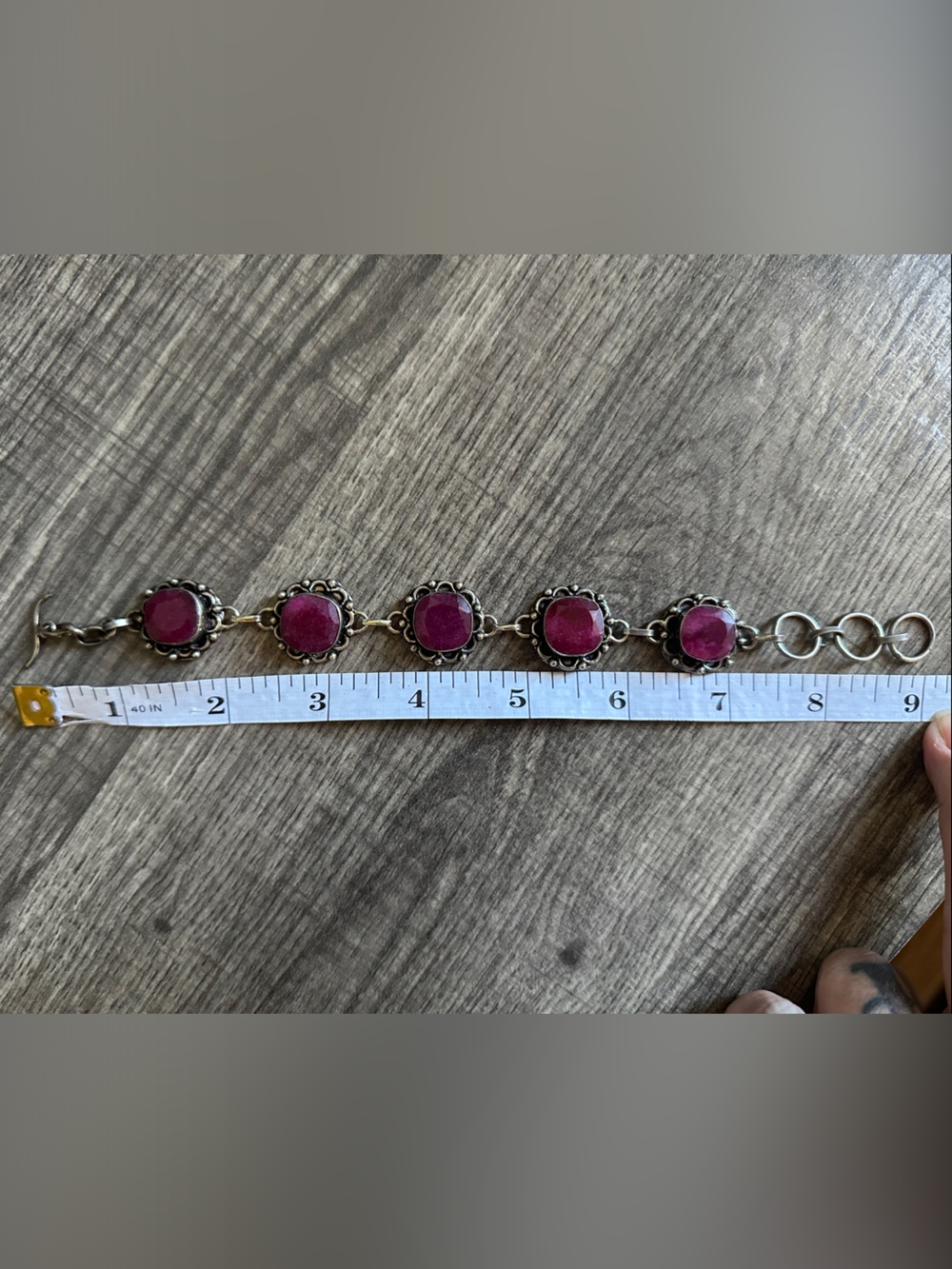 Vintage Sterling Silver Faceted Rubies Link Bracelet (EUC) Adjustable - Picture 4 of 4
